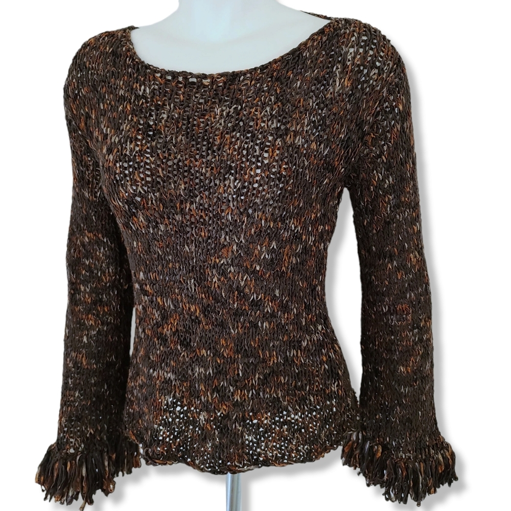 VINTAGE Y2K Gabriel Silk Sweater M Beverly Hills Cali Hand Woven Luxe Rare Boho - Picture 3 of 15